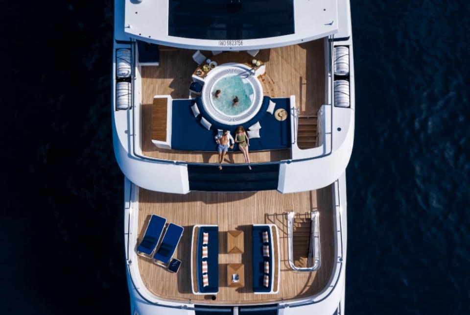 An aerial view of a luxury yacht