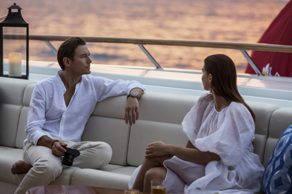 Man and woman on board yacht