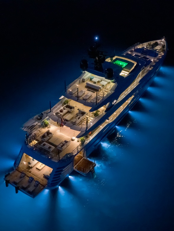 motor yacht lel at night
