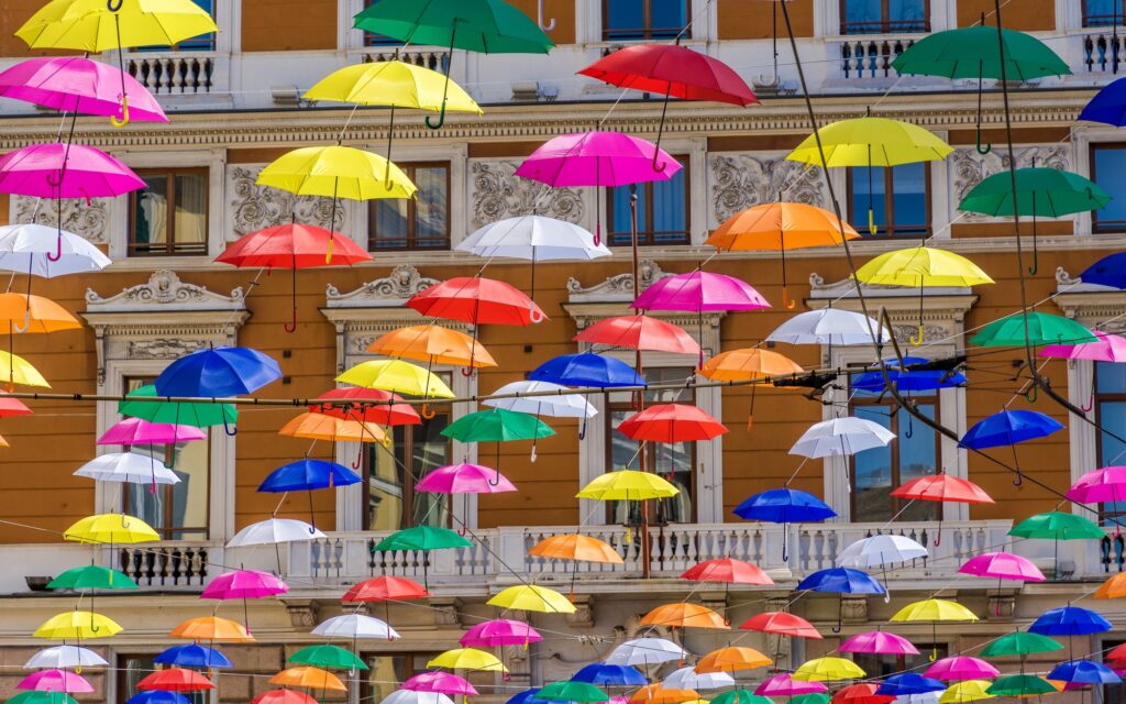 colorful umbrellas hanging /suspended in Genoa